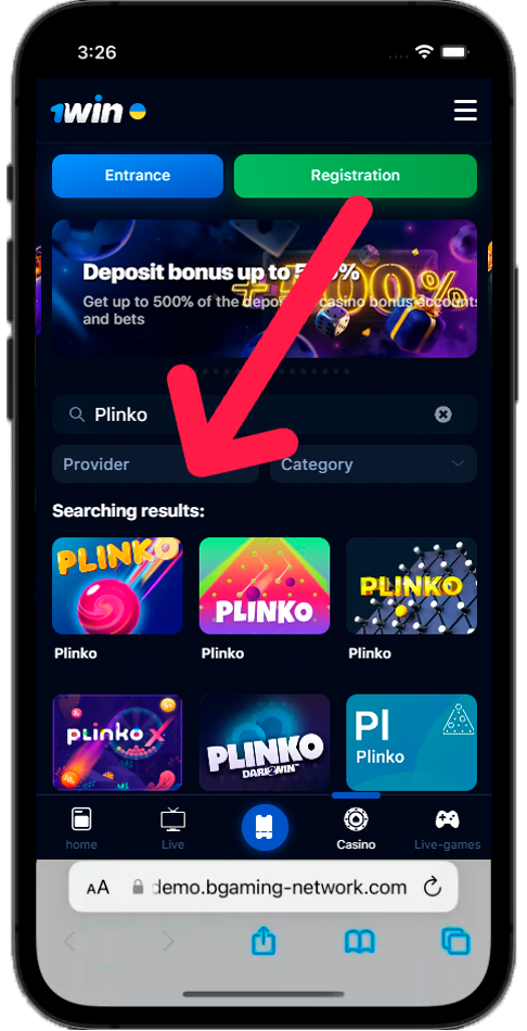 Find a Plinko game at 1Win Casino