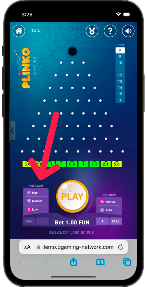 Select the scale of the game map in Plinko game