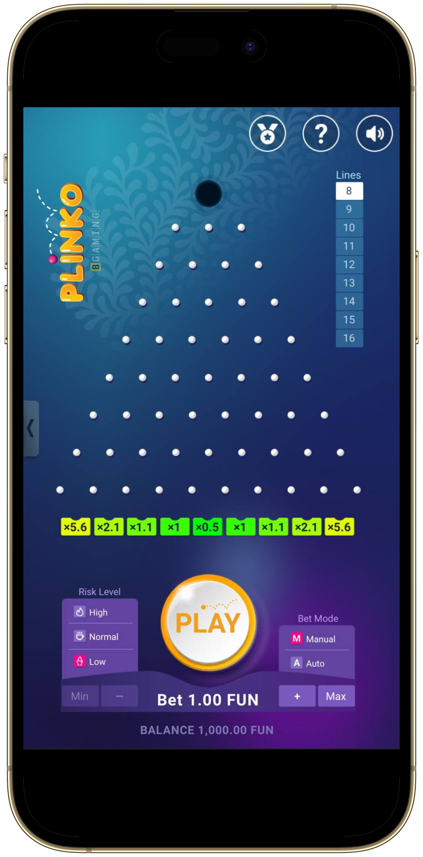 Using the mobile version of Plinko from BGaming